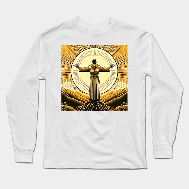 AI Saint Francis of Assisi as a Franciscan Tau Expressionist Effect 3 Long Sleeve T-Shirt by Artist4God